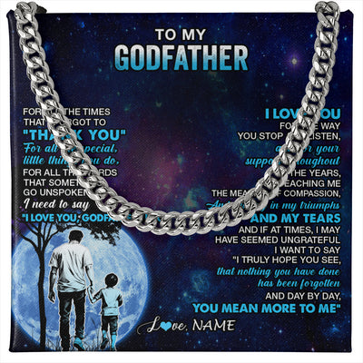 Cuban Link Chain Necklace Stainless Steel | 1 | Personalized To My Godfather Necklace From Nephew Thank You Day By Day Godfather Birthday Gifts Fathers Day Christmas Customized Gift Box Message Card | teecentury
