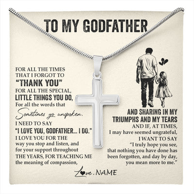 Stainless Cross Necklace Stainless Steel | 1 | Personalized To My Godfather Necklace From Niece For All The Times That I Forgot To Thank You Birthday Fathers Day Christmas Customized Gift Box Message Card | teecentury