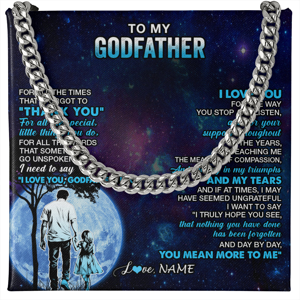 Cuban Link Chain Necklace Stainless Steel | 1 | Personalized To My Godfather Necklace From Niece Thank You Day By Day Godfather Birthday Gifts Fathers Day Christmas Customized Gift Box Message Card | teecentury