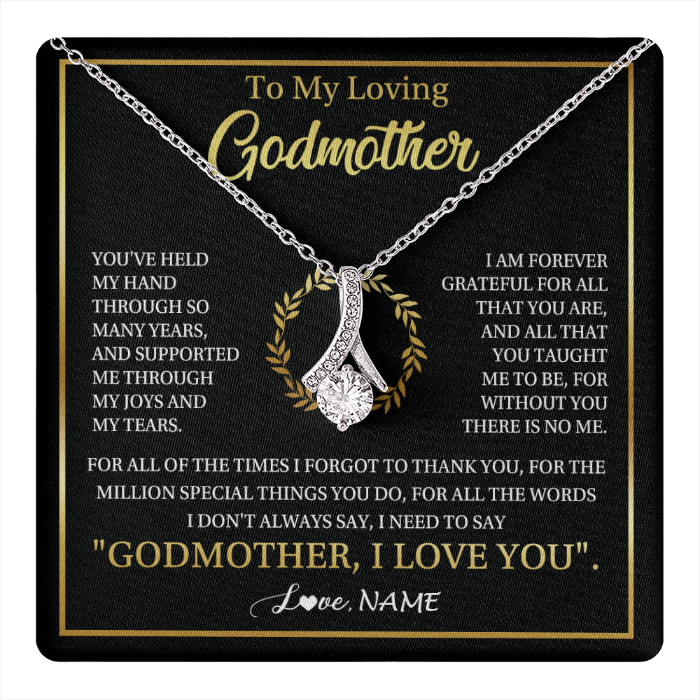 Alluring Beauty Necklace 14K White Gold Finish | 1 | Personalized To My Godmother Gifts Necklace From Niece Nephew Grateful Thank You Aunt Birthday Gifts Mothers Day Christmas Jewelry Gift Box Message Card | teecentury