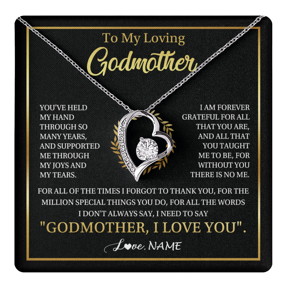Forever Love Necklace 14K White Gold Finish | 1 | Personalized To My Godmother Gifts Necklace From Niece Nephew Grateful Thank You Aunt Birthday Gifts Mothers Day Christmas Jewelry Gift Box Message Card | teecentury