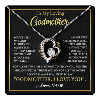 Forever Love Necklace 14K White Gold Finish | 1 | Personalized To My Godmother Gifts Necklace From Niece Nephew Grateful Thank You Aunt Birthday Gifts Mothers Day Christmas Jewelry Gift Box Message Card | teecentury
