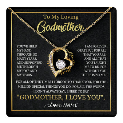 Forever Love Necklace 18K Yellow Gold Finish | 1 | Personalized To My Godmother Gifts Necklace From Niece Nephew Grateful Thank You Aunt Birthday Gifts Mothers Day Christmas Jewelry Gift Box Message Card | teecentury