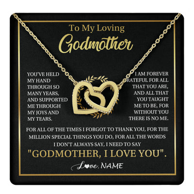 Interlocking Hearts Necklace 18K Yellow Gold Finish | 1 | Personalized To My Godmother Gifts Necklace From Niece Nephew Grateful Thank You Aunt Birthday Gifts Mothers Day Christmas Jewelry Gift Box Message Card | teecentury
