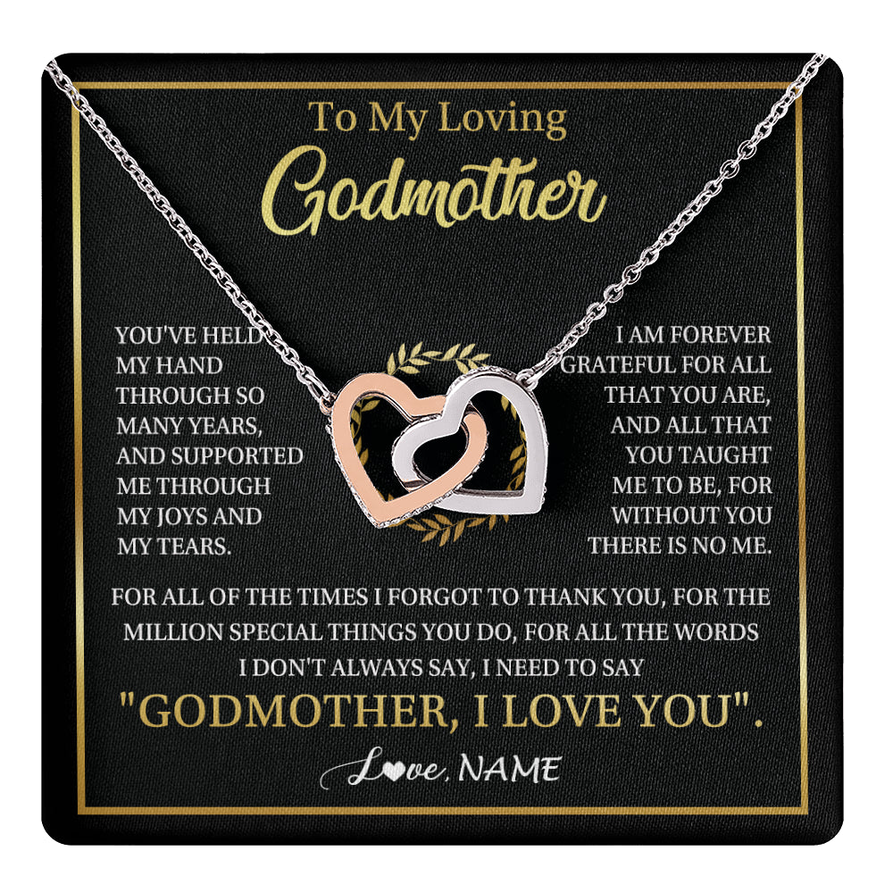 Interlocking Hearts Necklace Stainless Steel & Rose Gold Finish | 1 | Personalized To My Godmother Gifts Necklace From Niece Nephew Grateful Thank You Aunt Birthday Gifts Mothers Day Christmas Jewelry Gift Box Message Card | teecentury