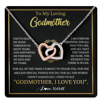 Interlocking Hearts Necklace Stainless Steel & Rose Gold Finish | 1 | Personalized To My Godmother Gifts Necklace From Niece Nephew Grateful Thank You Aunt Birthday Gifts Mothers Day Christmas Jewelry Gift Box Message Card | teecentury
