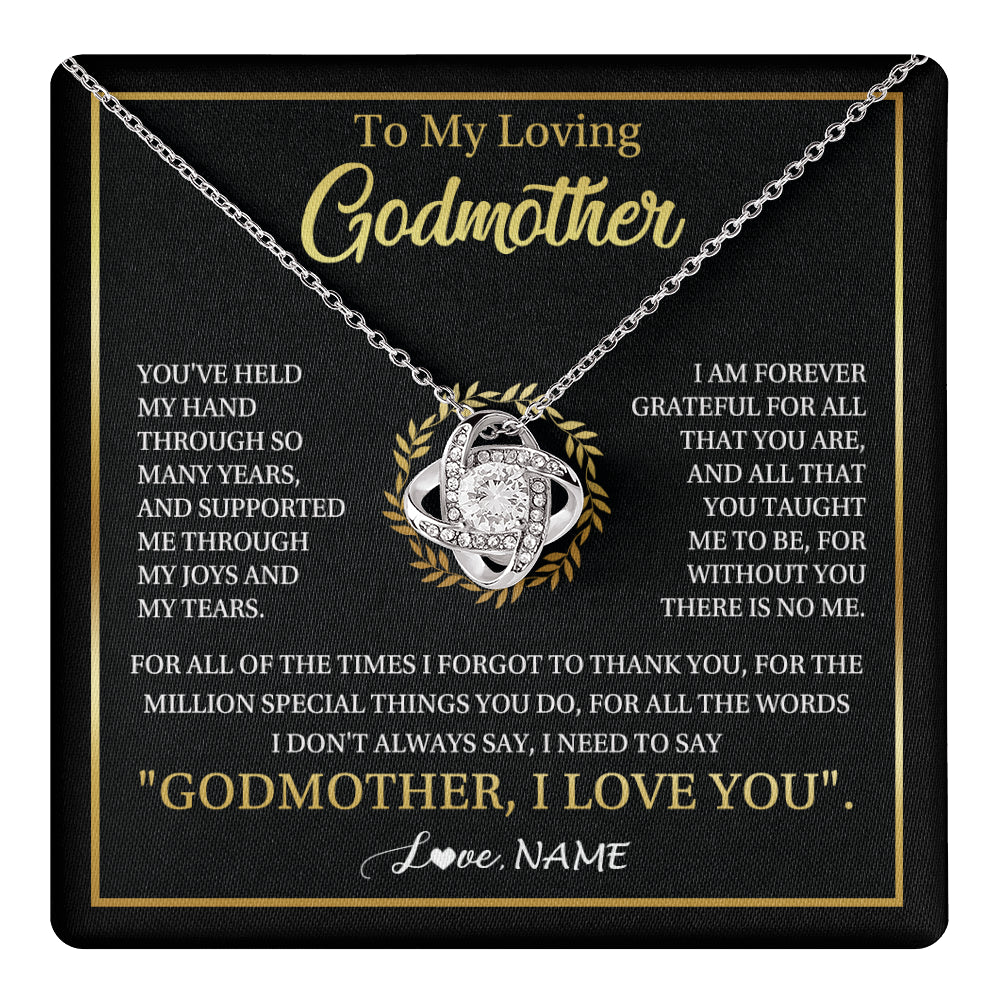 Love Knot Necklace 14K White Gold Finish | 1 | Personalized To My Godmother Gifts Necklace From Niece Nephew Grateful Thank You Aunt Birthday Gifts Mothers Day Christmas Jewelry Gift Box Message Card | teecentury