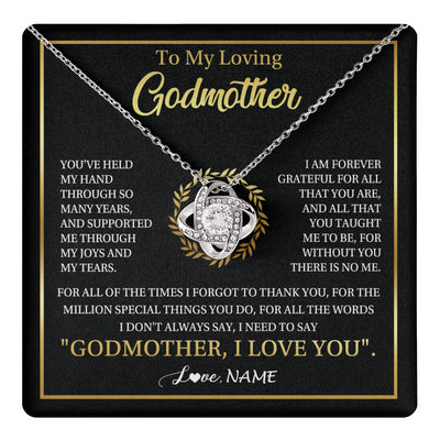 Love Knot Necklace 14K White Gold Finish | 1 | Personalized To My Godmother Gifts Necklace From Niece Nephew Grateful Thank You Aunt Birthday Gifts Mothers Day Christmas Jewelry Gift Box Message Card | teecentury