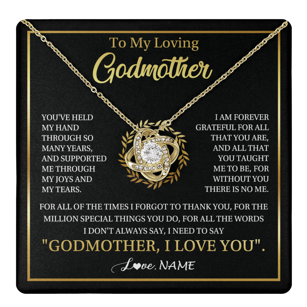 Love Knot Necklace 18K Yellow Gold Finish | 1 | Personalized To My Godmother Gifts Necklace From Niece Nephew Grateful Thank You Aunt Birthday Gifts Mothers Day Christmas Jewelry Gift Box Message Card | teecentury