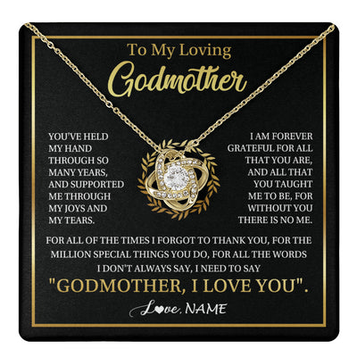 Love Knot Necklace 18K Yellow Gold Finish | 1 | Personalized To My Godmother Gifts Necklace From Niece Nephew Grateful Thank You Aunt Birthday Gifts Mothers Day Christmas Jewelry Gift Box Message Card | teecentury