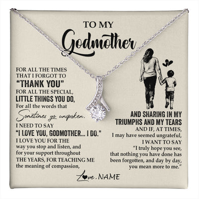 Alluring Beauty Necklace 14K White Gold Finish | 1 | Personalized To My Godmother Necklace From Nephew For All The Times That I Forgot To Thank You Birthday Mothers Day Christmas Customized Gift Box Message Card | teecentury