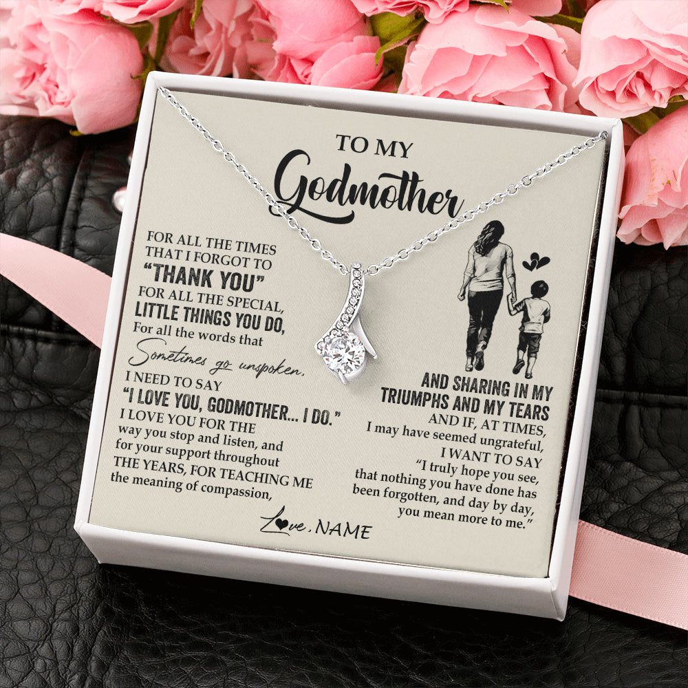 Alluring Beauty Necklace 14K White Gold Finish | 2 | Personalized To My Godmother Necklace From Nephew For All The Times That I Forgot To Thank You Birthday Mothers Day Christmas Customized Gift Box Message Card | teecentury