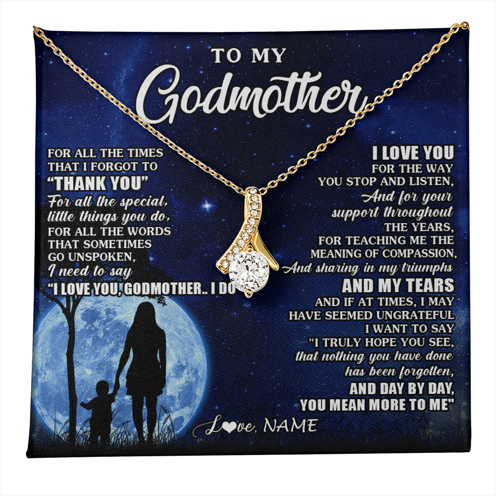Alluring Beauty Necklace 18K Yellow Gold Finish | 1 | Personalized To My Godmother Necklace From Nephew Niece Thank You Grateful Love Aunt Birthday Mothers Day Jewelry Christmas Customized Gift Box Message Card | teecentury