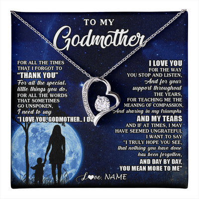 Forever Love Necklace 14K White Gold Finish | 1 | Personalized To My Godmother Necklace From Nephew Niece Thank You Grateful Love Aunt Birthday Mothers Day Jewelry Christmas Customized Gift Box Message Card | teecentury