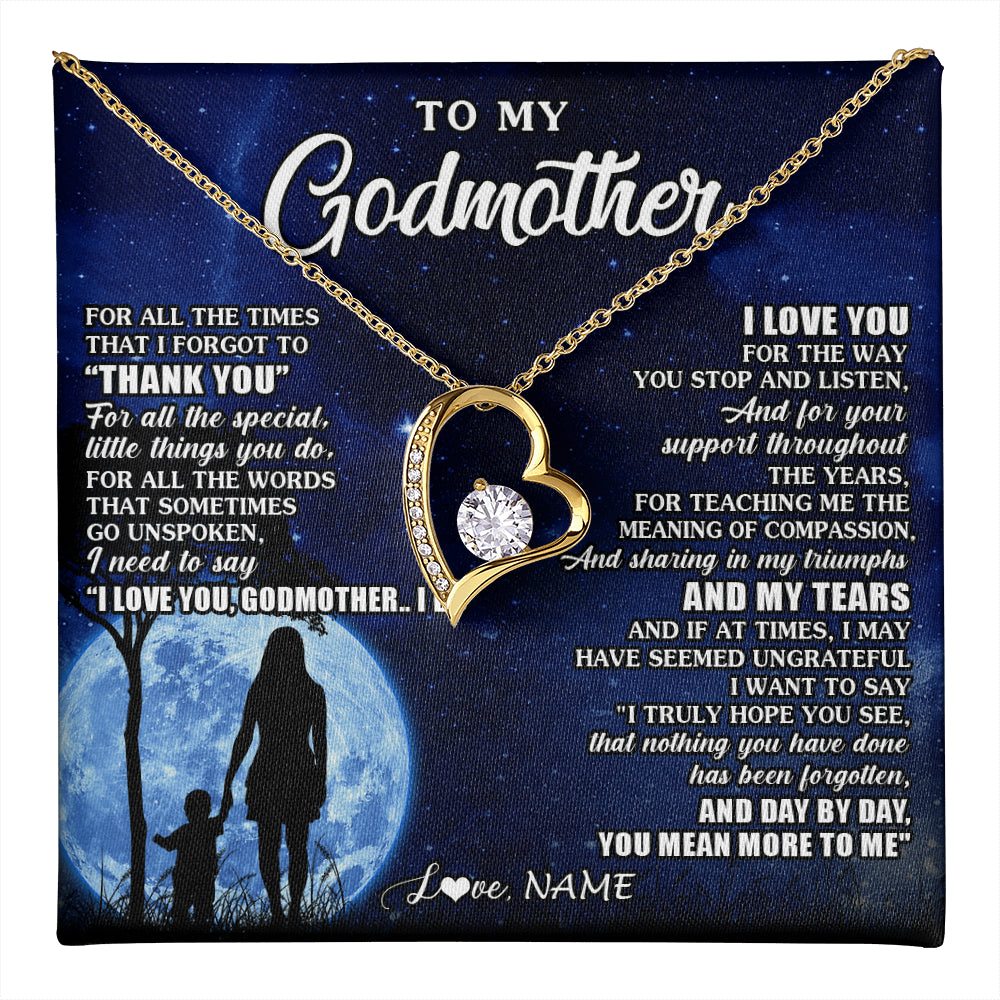 Forever Love Necklace 18K Yellow Gold Finish | 1 | Personalized To My Godmother Necklace From Nephew Niece Thank You Grateful Love Aunt Birthday Mothers Day Jewelry Christmas Customized Gift Box Message Card | teecentury