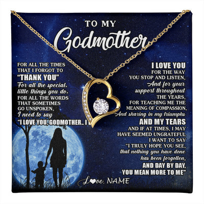 Forever Love Necklace 18K Yellow Gold Finish | 1 | Personalized To My Godmother Necklace From Nephew Niece Thank You Grateful Love Aunt Birthday Mothers Day Jewelry Christmas Customized Gift Box Message Card | teecentury