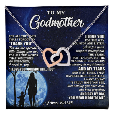 Interlocking Hearts Necklace Stainless Steel & Rose Gold Finish | 1 | Personalized To My Godmother Necklace From Nephew Niece Thank You Grateful Love Aunt Birthday Mothers Day Jewelry Christmas Customized Gift Box Message Card | teecentury