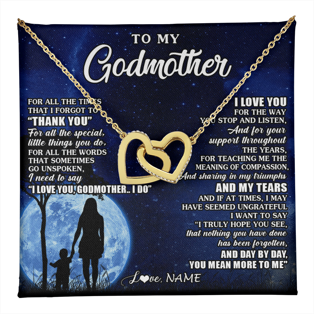 Interlocking Hearts Necklace 18K Yellow Gold Finish | 1 | Personalized To My Godmother Necklace From Nephew Niece Thank You Grateful Love Aunt Birthday Mothers Day Jewelry Christmas Customized Gift Box Message Card | teecentury