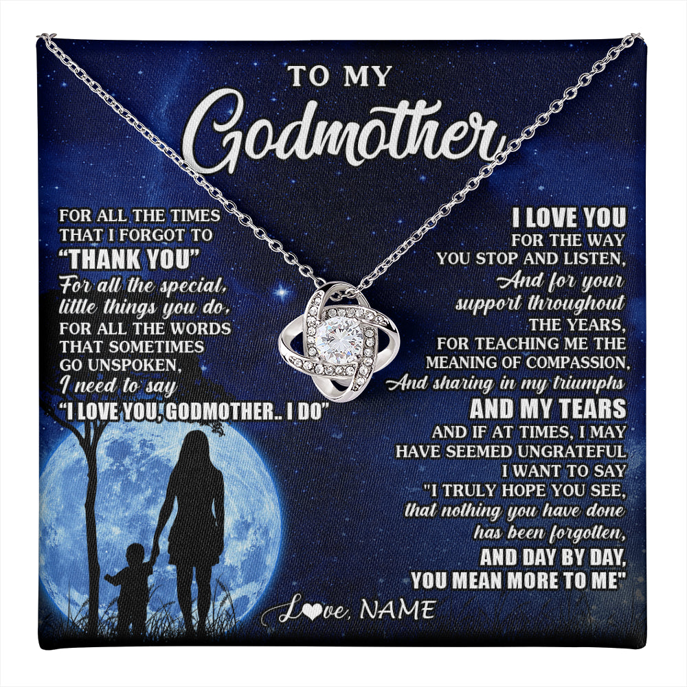 Love Knot Necklace 14K White Gold Finish | 1 | Personalized To My Godmother Necklace From Nephew Niece Thank You Grateful Love Aunt Birthday Mothers Day Jewelry Christmas Customized Gift Box Message Card | teecentury