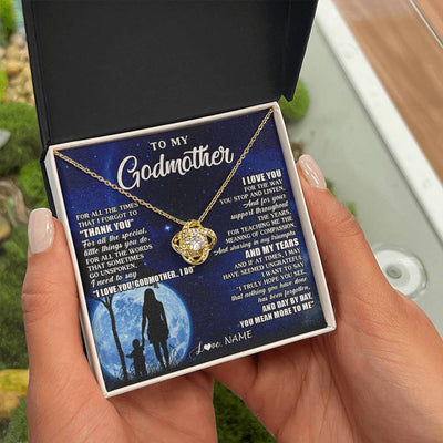Love Knot Necklace 18K Yellow Gold Finish | 2 | Personalized To My Godmother Necklace From Nephew Niece Thank You Grateful Love Aunt Birthday Mothers Day Jewelry Christmas Customized Gift Box Message Card | teecentury