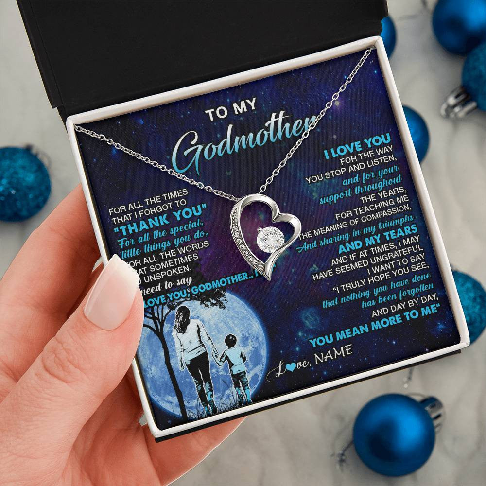 Forever Love Necklace 14K White Gold Finish | 2 | Personalized To My Godmother Necklace From Nephew Thank You Day By Day Godmother Birthday Gifts Mothers Day Christmas Customized Gift Box Message Card | teecentury