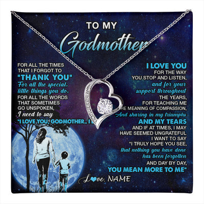 Forever Love Necklace 14K White Gold Finish | 1 | Personalized To My Godmother Necklace From Nephew Thank You Day By Day Godmother Birthday Gifts Mothers Day Christmas Customized Gift Box Message Card | teecentury