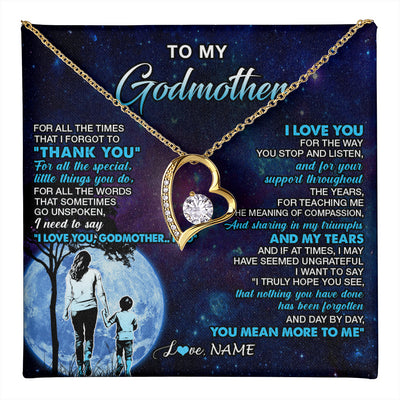 Forever Love Necklace 18K Yellow Gold Finish | 1 | Personalized To My Godmother Necklace From Nephew Thank You Day By Day Godmother Birthday Gifts Mothers Day Christmas Customized Gift Box Message Card | teecentury