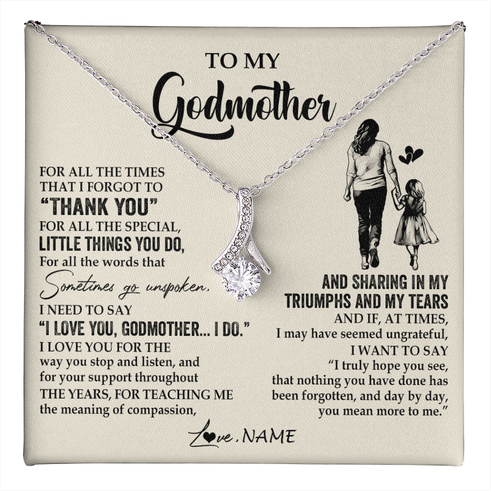 Alluring Beauty Necklace 14K White Gold Finish | 1 | Personalized To My Godmother Necklace From Niece For All The Times That I Forgot To Thank You Birthday Mothers Day Christmas Customized Gift Box Message Card | teecentury