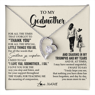 Forever Love Necklace 14K White Gold Finish | 1 | Personalized To My Godmother Necklace From Niece For All The Times That I Forgot To Thank You Birthday Mothers Day Christmas Customized Gift Box Message Card | teecentury