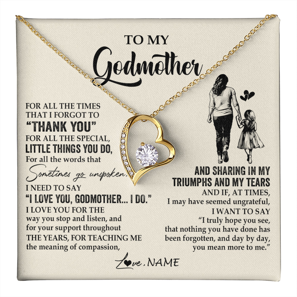 Forever Love Necklace 18K Yellow Gold Finish | 1 | Personalized To My Godmother Necklace From Niece For All The Times That I Forgot To Thank You Birthday Mothers Day Christmas Customized Gift Box Message Card | teecentury