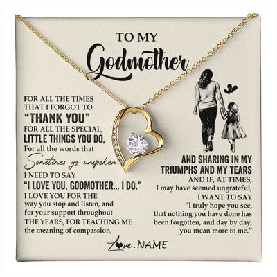 Forever Love Necklace 18K Yellow Gold Finish | 1 | Personalized To My Godmother Necklace From Niece For All The Times That I Forgot To Thank You Birthday Mothers Day Christmas Customized Gift Box Message Card | teecentury