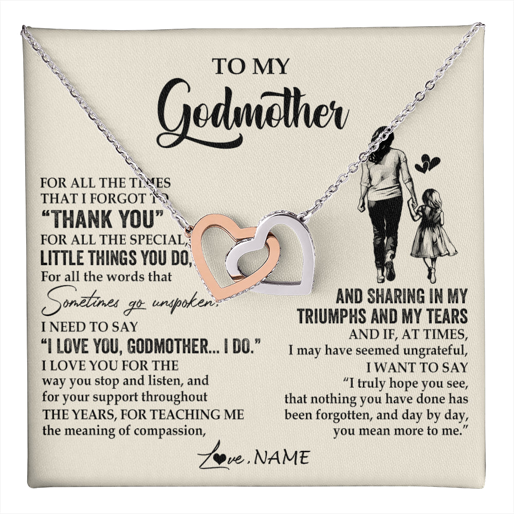 Interlocking Hearts Necklace Stainless Steel & Rose Gold Finish | 1 | Personalized To My Godmother Necklace From Niece For All The Times That I Forgot To Thank You Birthday Mothers Day Christmas Customized Gift Box Message Card | teecentury