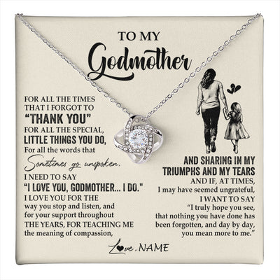 Love Knot Necklace 14K White Gold Finish | 1 | Personalized To My Godmother Necklace From Niece For All The Times That I Forgot To Thank You Birthday Mothers Day Christmas Customized Gift Box Message Card | teecentury