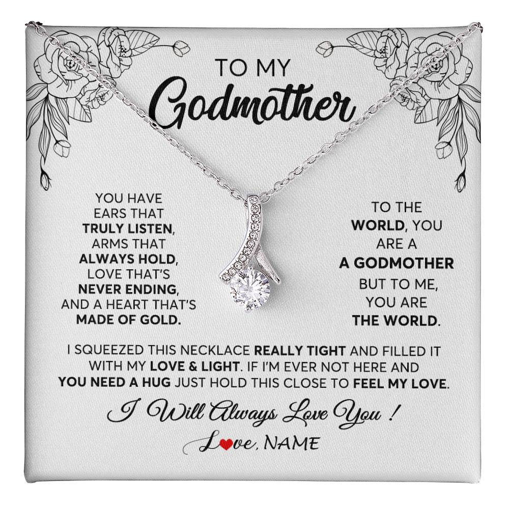 Alluring Beauty Necklace 14K White Gold Finish | 1 | Personalized To My Godmother Necklace From Niece Hold This Close Feel My Love Godmother Birthday Mothers Day Christmas Customized Gift Box Message Card | teecentury