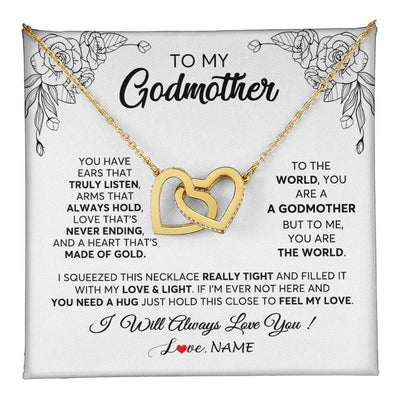 Interlocking Hearts Necklace 18K Yellow Gold Finish | 1 | Personalized To My Godmother Necklace From Niece Hold This Close Feel My Love Godmother Birthday Mothers Day Christmas Customized Gift Box Message Card | teecentury