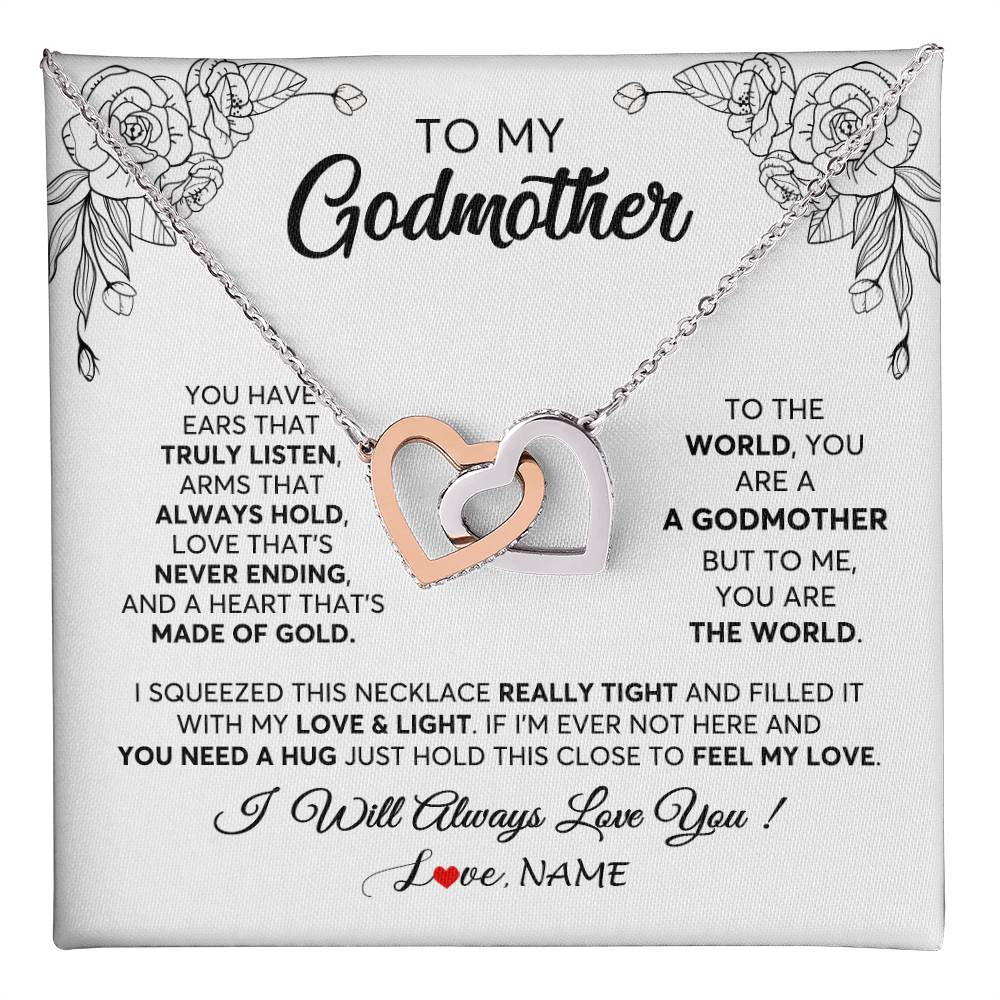 Interlocking Hearts Necklace Stainless Steel & Rose Gold Finish | 1 | Personalized To My Godmother Necklace From Niece Hold This Close Feel My Love Godmother Birthday Mothers Day Christmas Customized Gift Box Message Card | teecentury