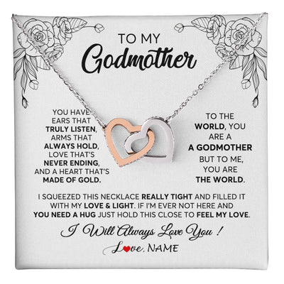 Interlocking Hearts Necklace Stainless Steel & Rose Gold Finish | 1 | Personalized To My Godmother Necklace From Niece Hold This Close Feel My Love Godmother Birthday Mothers Day Christmas Customized Gift Box Message Card | teecentury
