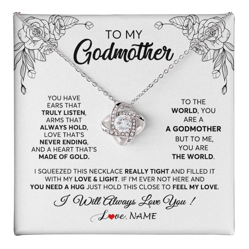 Love Knot Necklace 14K White Gold Finish | 1 | Personalized To My Godmother Necklace From Niece Hold This Close Feel My Love Godmother Birthday Mothers Day Christmas Customized Gift Box Message Card | teecentury