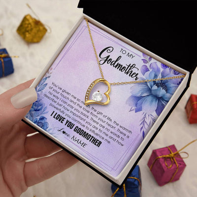 Forever Love Necklace 18K Yellow Gold Finish | 2 | Personalized To My Godmother Necklace From Niece Nephew I Love You Aunt Birthday Gifts Mothers Day Jewelry Pendant Christmas Customized Gift Box Message Card | teecentury