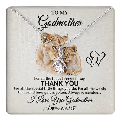 Alluring Beauty Necklace 14K White Gold Finish | 1 | Personalized To My Godmother Necklace From Niece Nephew Thank You Lion Aunt Gift For Mothers Day Birthday Gift Christmas For Godmother Gift Box Message Card | teecentury