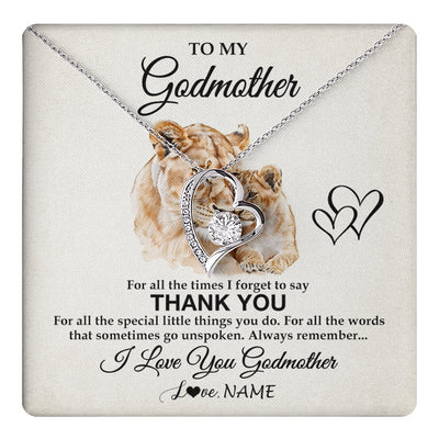 Forever Love Necklace 14K White Gold Finish | 1 | Personalized To My Godmother Necklace From Niece Nephew Thank You Lion Aunt Gift For Mothers Day Birthday Gift Christmas For Godmother Gift Box Message Card | teecentury