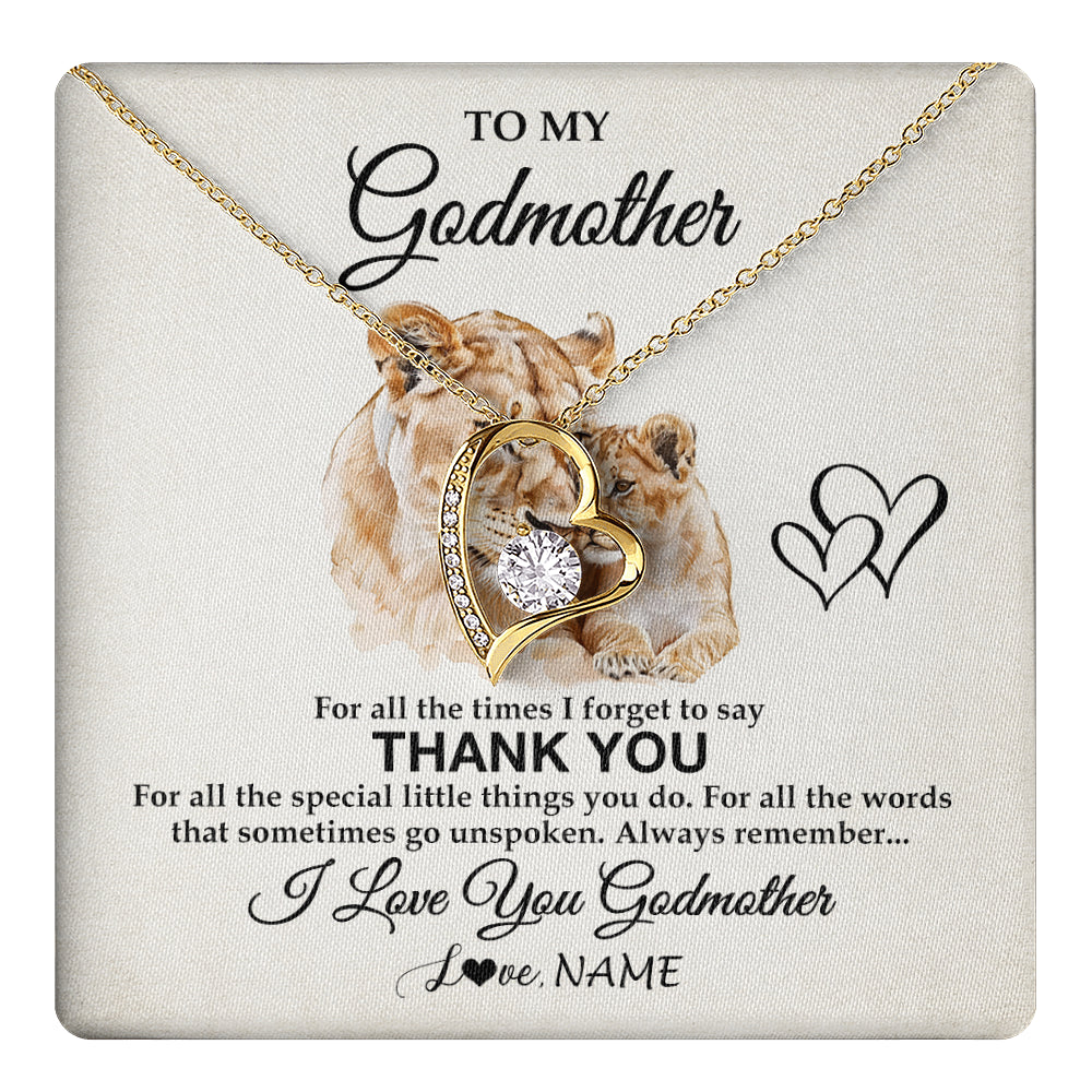 Forever Love Necklace 18K Yellow Gold Finish | 1 | Personalized To My Godmother Necklace From Niece Nephew Thank You Lion Aunt Gift For Mothers Day Birthday Gift Christmas For Godmother Gift Box Message Card | teecentury