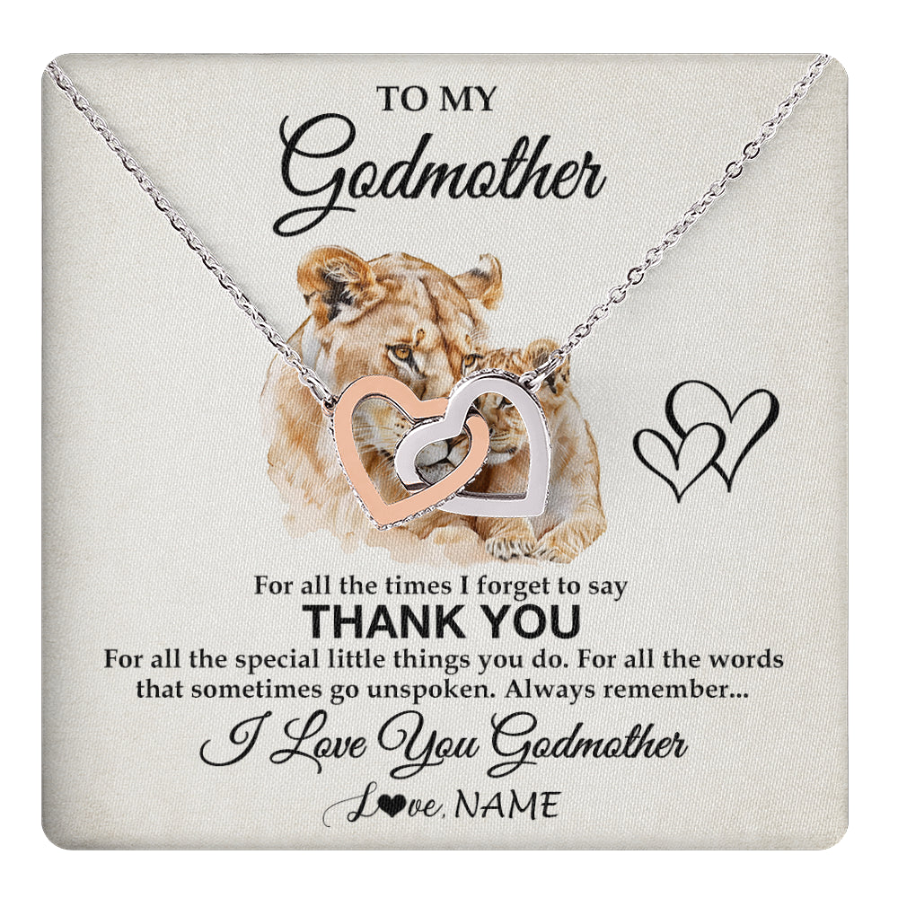 Interlocking Hearts Necklace Stainless Steel & Rose Gold Finish | 1 | Personalized To My Godmother Necklace From Niece Nephew Thank You Lion Aunt Gift For Mothers Day Birthday Gift Christmas For Godmother Gift Box Message Card | teecentury