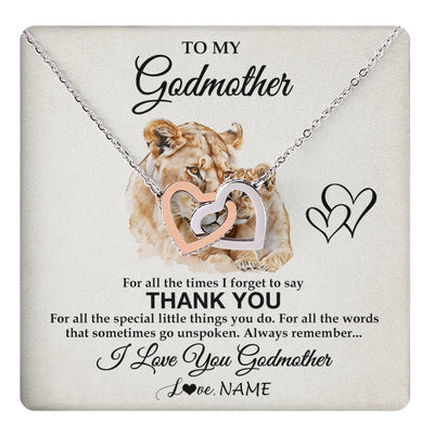 Interlocking Hearts Necklace Stainless Steel & Rose Gold Finish | 1 | Personalized To My Godmother Necklace From Niece Nephew Thank You Lion Aunt Gift For Mothers Day Birthday Gift Christmas For Godmother Gift Box Message Card | teecentury
