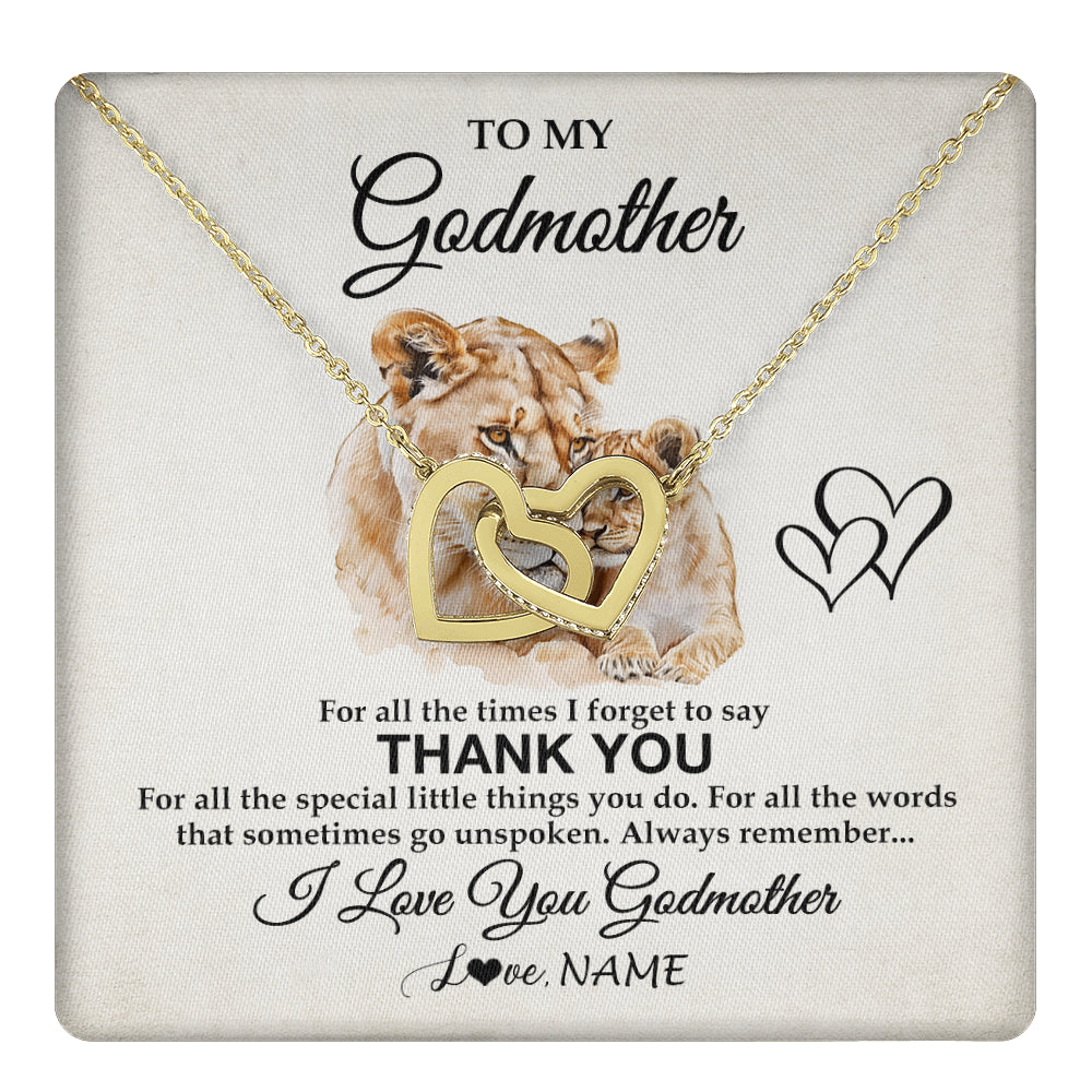 Interlocking Hearts Necklace 18K Yellow Gold Finish | 1 | Personalized To My Godmother Necklace From Niece Nephew Thank You Lion Aunt Gift For Mothers Day Birthday Gift Christmas For Godmother Gift Box Message Card | teecentury