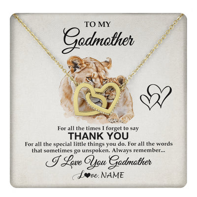 Interlocking Hearts Necklace 18K Yellow Gold Finish | 1 | Personalized To My Godmother Necklace From Niece Nephew Thank You Lion Aunt Gift For Mothers Day Birthday Gift Christmas For Godmother Gift Box Message Card | teecentury