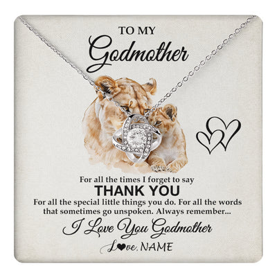 Love Knot Necklace 14K White Gold Finish | 1 | Personalized To My Godmother Necklace From Niece Nephew Thank You Lion Aunt Gift For Mothers Day Birthday Gift Christmas For Godmother Gift Box Message Card | teecentury