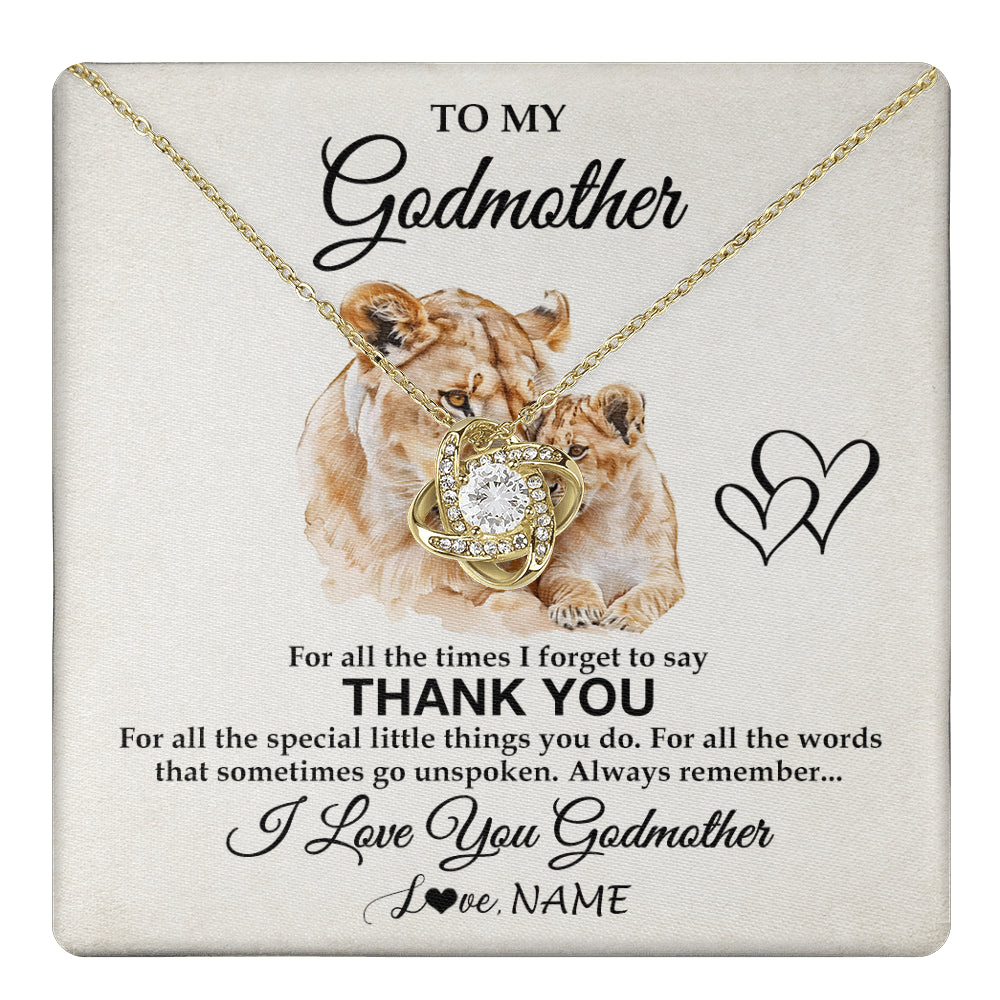 Love Knot Necklace 18K Yellow Gold Finish | 1 | Personalized To My Godmother Necklace From Niece Nephew Thank You Lion Aunt Gift For Mothers Day Birthday Gift Christmas For Godmother Gift Box Message Card | teecentury