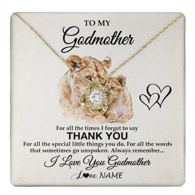 Love Knot Necklace 18K Yellow Gold Finish | 1 | Personalized To My Godmother Necklace From Niece Nephew Thank You Lion Aunt Gift For Mothers Day Birthday Gift Christmas For Godmother Gift Box Message Card | teecentury