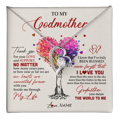 Forever Love Necklace 14K White Gold Finish | 1 | Personalized To My Godmother Necklace From Niece Never Forget That I Love You You Mean The World Aunt Birthday Mothers Day Christmas Customized Gift Box Message Card | teecentury